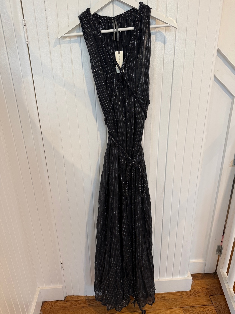 Anthropologie Black/Silver Maxi Dress XL